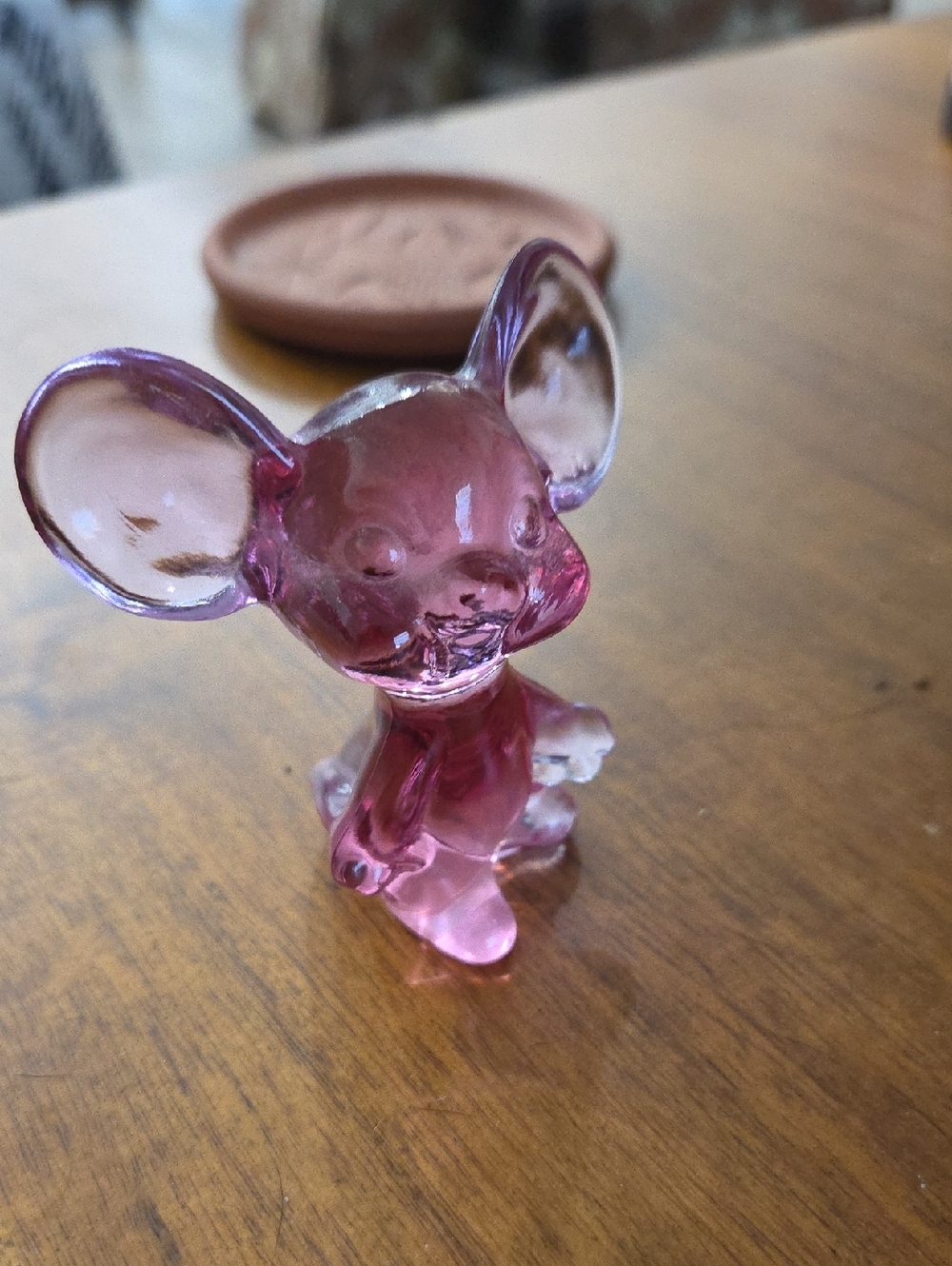 Pink Glass Mouse Fenton Figurine - Small Decorative Collectible